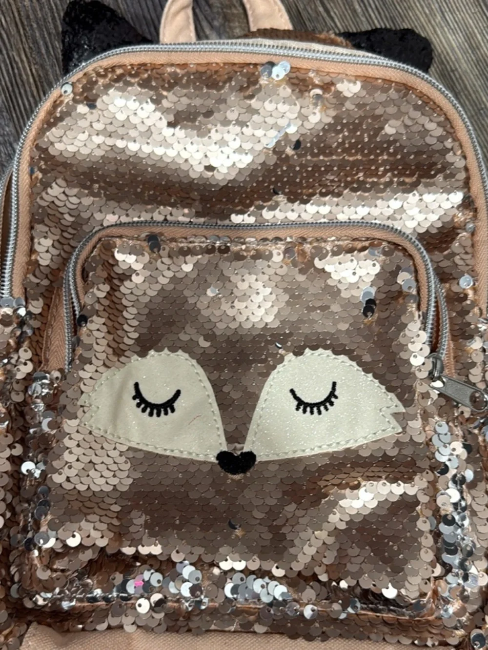 Sequin Fox Kids Backpack - Rose Gold